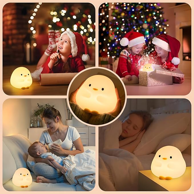 Cute Duck Night Light for Kids,Duck Squishy Lamp for Girls,Super Cute & Soft Touch Silicone Lamp for Bedrooms Nursery,Unique Kids Room Decor Gift Toy for Boys Girls Women(2 Levels) - Bloomnest