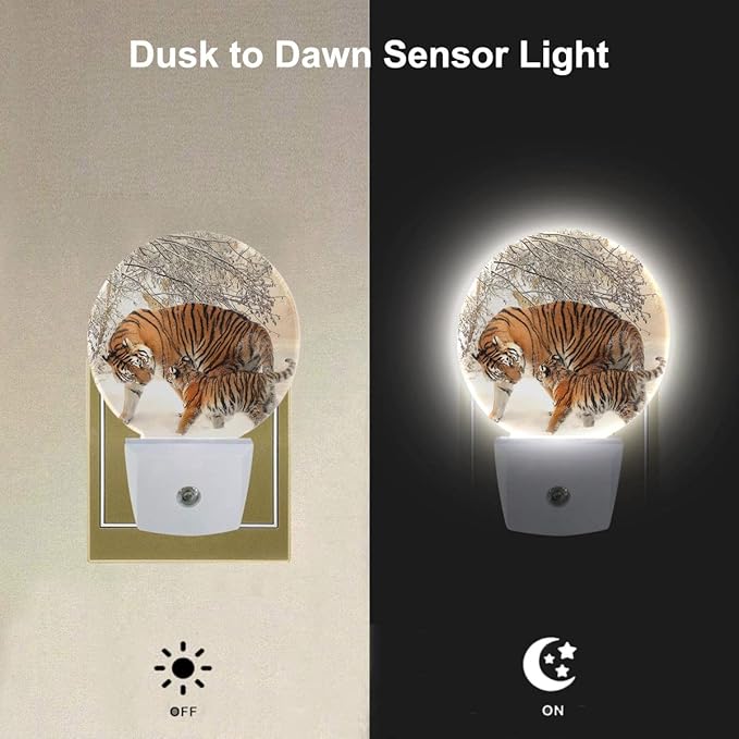 EKOBLA Tiger Night Lights Plug into Wall Tigers Mother and Son Walk in The Snow Night Light for Boys Girls Led Night Light, Dusk to Dawn Sensor Nightlight for Stairway Hallway Kitchen - Bloomnest