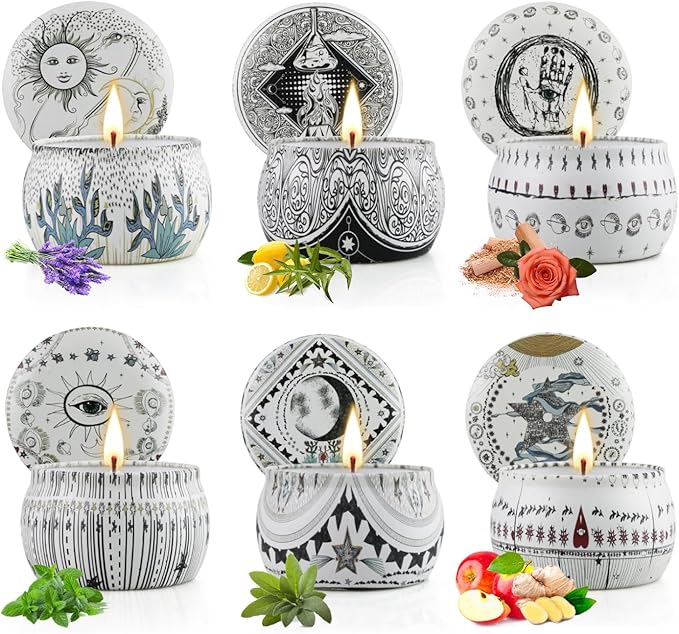 Scented Candles Gift Set, 6 Pack Soy Wax Candles for Home Aromatherapy, Long Lasting 200H, Natural Essential Oil Candles Gifts for Women, Ideal for Birthday, Thanksgiving, Christmas, Meditation - Bloomnest