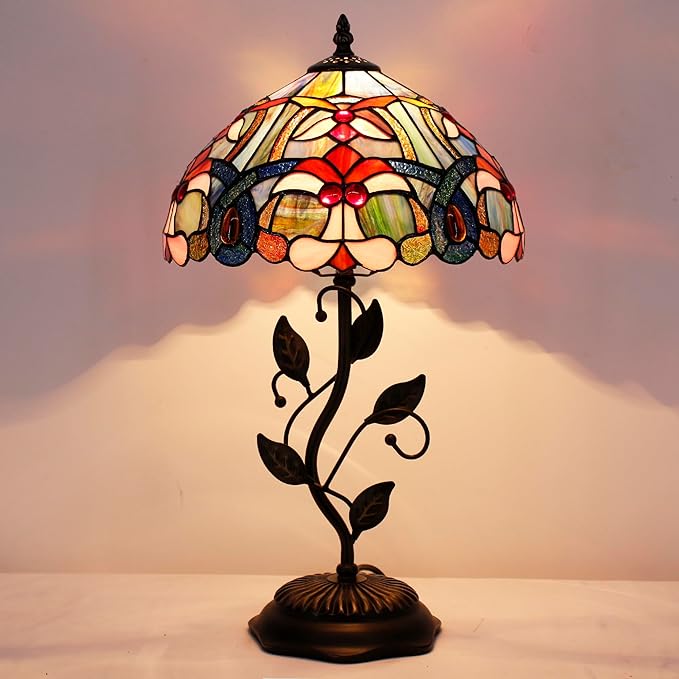 Tiffany Lamp Table Lamp Stained Glass Desk Lamps 12X12X19 Inches Reading Light Decor Bedroom Living Room (Blue Pink Liaison Style) - Bloomnest