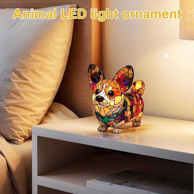 Cute Puppy Lamp, Dog Series Art Night Light, Stained Resin French Bulldog, Corgi, and Dachshund Lamp, Cute Pet Dogs LED Table Lamp with Warm Ambient Glow, Fun Gift for Dog Lovers (Corgi) - Bloomnest