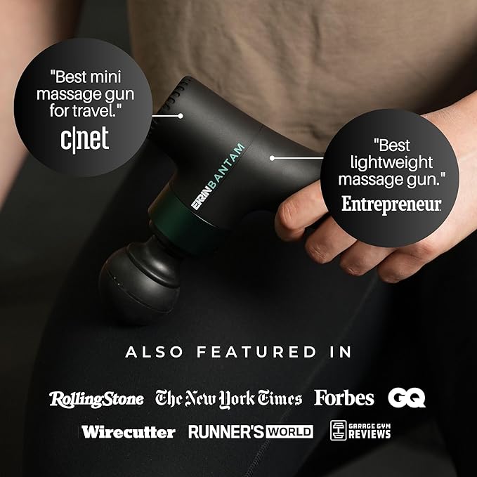 Ekrin Athletics Bantam Mini Massage Gun - Compact Deep Tissue Muscle Massager with Adjustable Speeds & 4 Attachments - Long Battery Life, Lightweight, Travel Friendly - Bloomnest