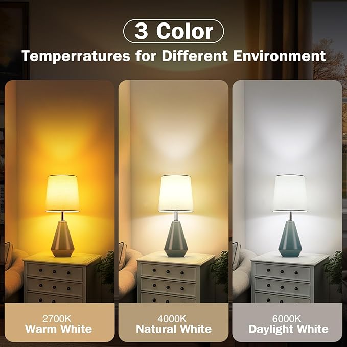 Small Bedside Table Lamp for Bedroom - Reading Desk Lamp with 3 Color Temperatures，15.5" Nightstand Ceramic Lamp with Fabric Shade for Kids Room,Living Room,Dorm,Home Office (Green) - Bloomnest