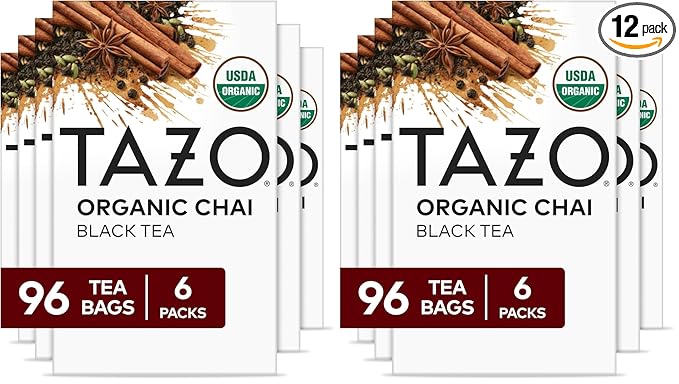 TAZO Organic Chai Black Tea Bags,Blend of Black Teas,Ginger,Cinnamon,Black-Pepper & Cardamom,192 Total Tea Bags (16ct),(Pack of 12) - Bloomnest