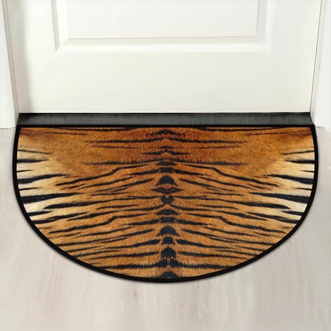Half Round Door Mat, Tiger Print Non-Slip Half Circle Area Rug Animal Leopard Print Doormat Washable Durable Home Decor Half Moon Rug for Floor Indoor Outdoor Living Room Bedroom Kitchen Patio - Bloomnest