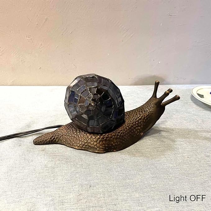 Bieye L10976 Land Snail Tiffany Style Stained Glass Accent Table Lamp for Home Decoration (Purple, 10" D x 5" W x 5" H) - Bloomnest