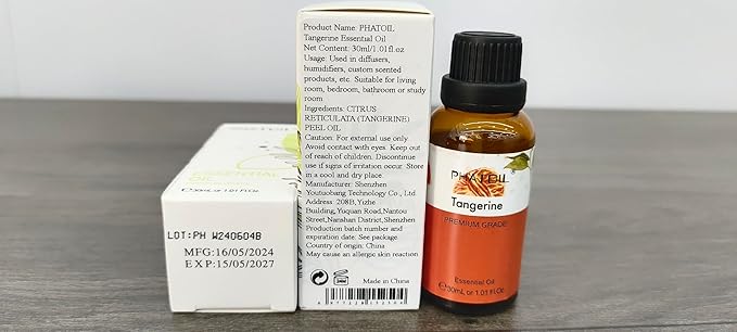 Tangerine 1.01fl.oz Essential Oil, PHATOIL Pure Aromatherapy Oils for Diffuser, Humidifier, Perfect for DIY Soap, Candle, Bath Bombs Making(30ml) - Bloomnest