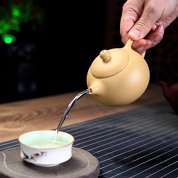 Xishi Teapot 7oz Chinese Zisha Clay Pot Ceramics Purple Sand Mud Kungfu Tea Set Kettle Spherical Filter (Yellow) - Bloomnest