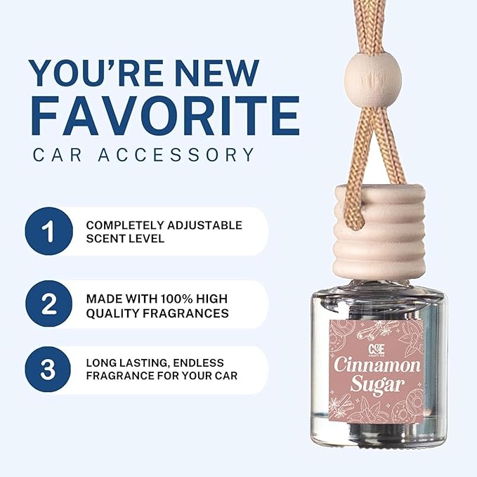 C&E Craft Co Hanging Car Air Freshener Diffuser 2 Pack, Long Lasting Fragrance Oil Car Freshener, Glass Bottle Auto Air Freshener, Made in USA (Cinnamon Sugar + Sugar Cookie) - Bloomnest