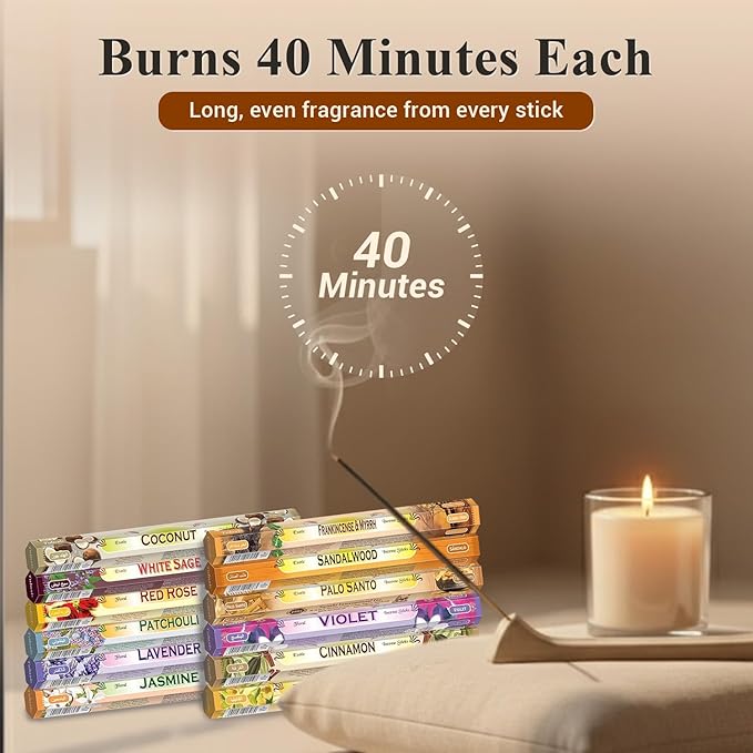 Tulasi Incense Sticks Pack of 12 Natural Scent (240 Sticks) Variety Fragrance of Coconut, White Sage, Red Rose, Palo Santo Lavender & Cinnamon etc, Ideal for Meditation & Positive Vibes Tulasi