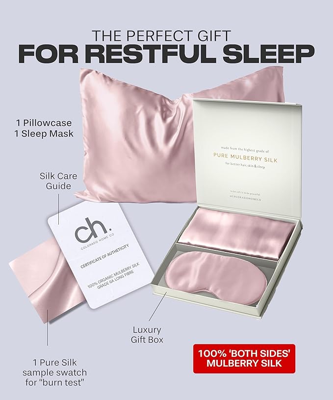 Colorado Home Co Silk Pillowcase for Hair and Skin - Pink Quartz Queen Size 100% Silk Pillow Covers - 20x30 - Pillow Case for Acne with Eye Mask for Sleeping - Bloomnest