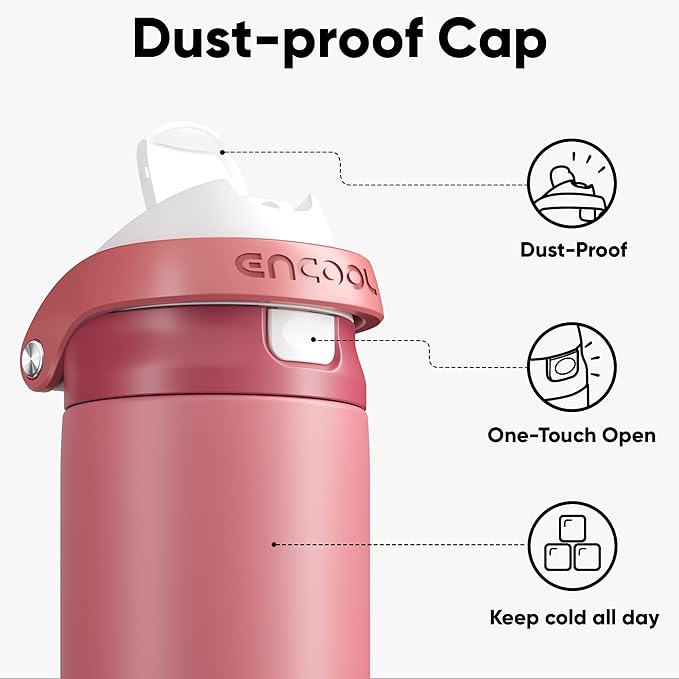 ENCOOL Leakproof Insulated Water Bottle with Straw Dual-Sip Water Bottle Bag-Safe Design for Work, Commute & Gym – Keeps Drinks Cold All Day, 32 oz, Vermilion ENCOOL