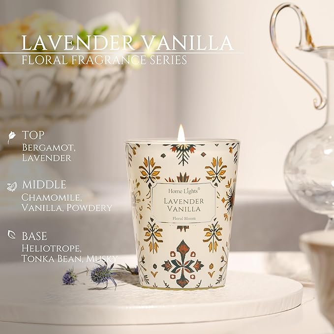 HomeLights Soy Wax Candles for Home Scented, 1-Wick Candles in Lavender Vanilla Scented, Aromatherapy Candles Gift for Parties, Relaxing, Bohemian Natural Textures, 6.7oz - Bloomnest