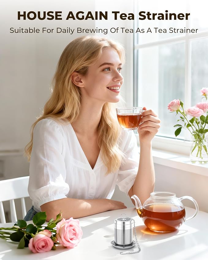 House Again Tea Infusers, Extra Fine Mesh Tea Strainers for Loose Tea, Updated Slim Threaded Lid & 304 Stainless Steel, Loose Leaf Tea Steeper for Brew Tea Spices & Seasonings - Bloomnest