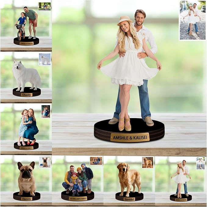 Personalized Photorealistic Rendering Couple Photo Style Desk Decor Plaque Figurine, Custom Cartoon Photo Picture Portrait Frame Sculpture Desk Sign Gift for Couple Lover - Bloomnest