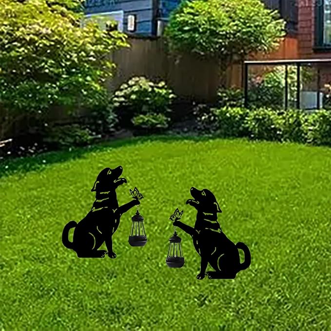 Solar-Powered Black Dog Garden Decor Stakes - Metal Silhouette Figurine for Outdoor Yard, Lawn, and Patio Decoration - Bloomnest