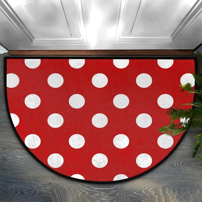 Half Round Door Mat, Red White Polka Dot Non-Slip Half Circle Area Rug Polka Dot Doormat Washable Durable Home Decor Half Moon Rug for Floor Indoor Outdoor Living Room Bedroom Kitchen Patio - Bloomnest