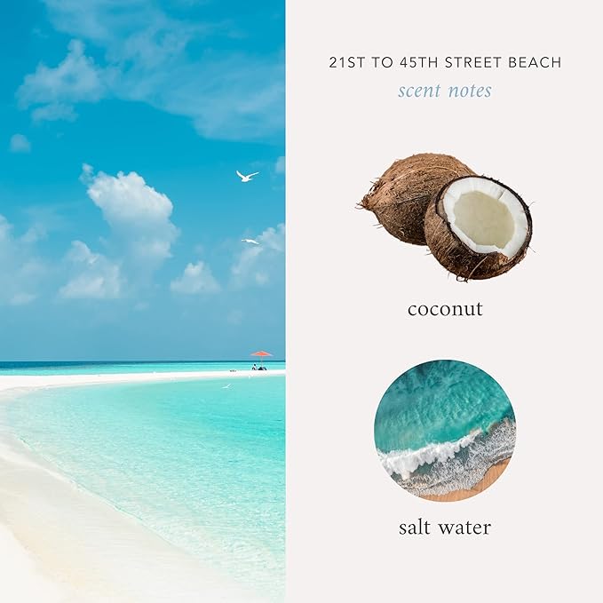 Literie Miami Inspired Scented Candle: 21st to 45th Street Beach - Coconut & Salt Water Scent, 7.5oz, 40 Hour Burn, Vegan Soy & Coconut Blend Candle for Home Decor, Gift for Women & Men - Bloomnest