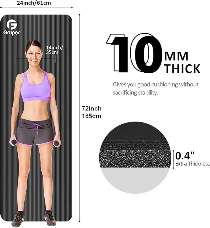 Yoga Mat Non Slip NBR Thick Yoga Mat, 72"L x 32"/24"W x 0.6"/0.4"TH (185cm x 80cm/61cm x 15mm/10mm), Anti-Tear Exercise Mat with Carrying Strap and Bag, Workout Mats for Yoga, Pilates, Floor Exercises - Bloomnest