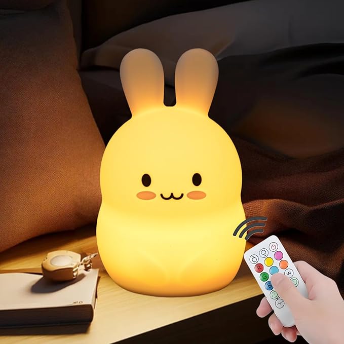 Large Size Rabbit Night Lights Bedside lamp Bedroom Decorative Lamps - Break Resistant, Eye Caring, Adjustable Brightness & Color and Time Setting, Holiday Gift Birthday Present - Large - Bloomnest