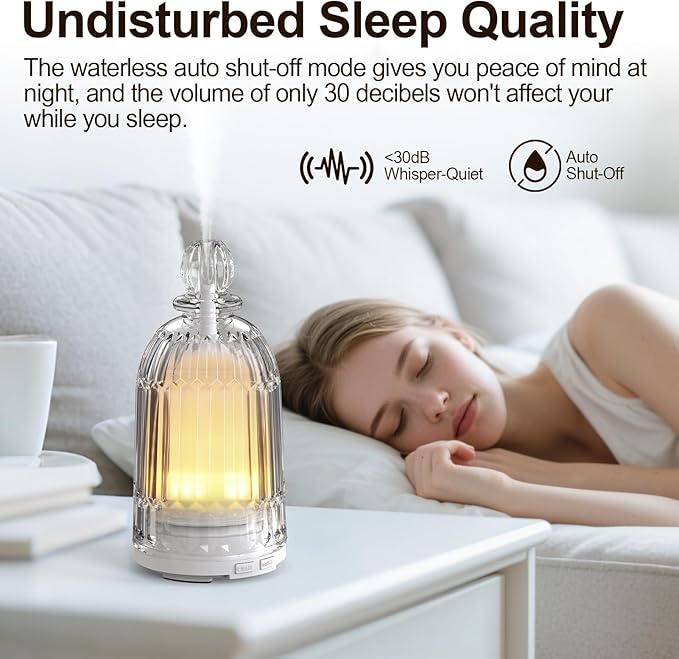 120ml Glass Essential Oil Diffuser, Ultrasonic Aroma Diffuser Glass Cover & Plastic Reservoir with Auto Shut-Off, 7 Colors LED Light for Home, Bedroom, Office, Yoga(White Base) DOUDING