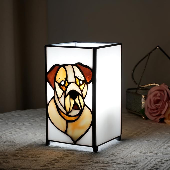 Tiffany Lamp Stained Glass lamp Small Bedside Table Lamps for Living Room Home Decor,Girls Women Birthday Halloween Christmas Thanksgiving Day Gift,Dog - Bloomnest