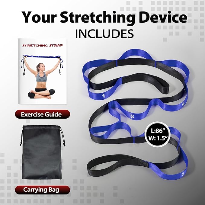 Stretching Strap with 10 Loops-Yoga Strap for Physical Therapy,Home Workout,Pilate & Flexibility Training,Non Elastic Exercise Stretch Band for Hamstring,Leg Stretcher Belt,Flexibility Fascia