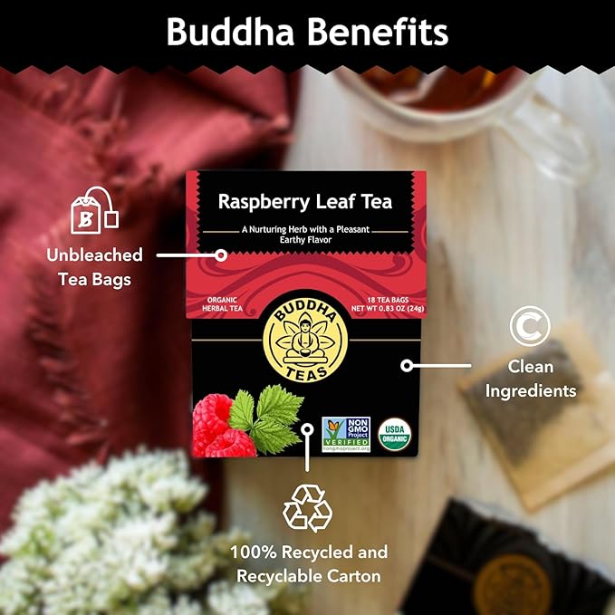Buddha Teas - Organic Raspberry Leaf Tea - Herbal Tea - For Health & Wellbeing - With Vitamins, Antioxidants & Calcium - Clean Ingredients - Caffeine Free - OU Kosher - 18 Tea Bags (Pack of 1) - Bloomnest