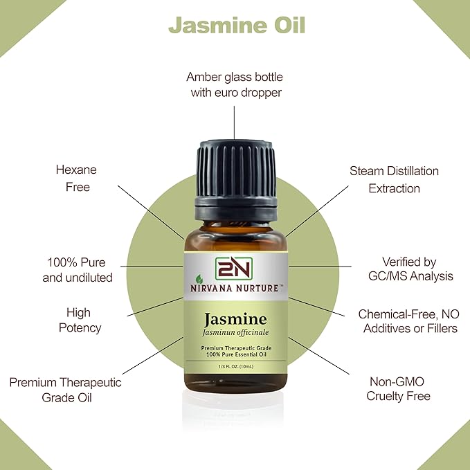 Jasmine Essential Oil, 100% Pure Undiluted, Aromatherapy Oil for Diffuser, Hair & Skin Care NirvanaNurture