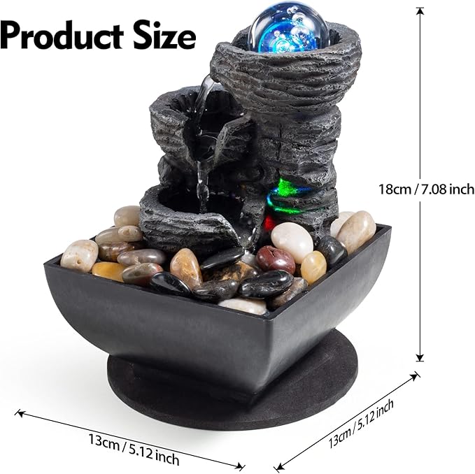 Tabletop Fountain Indoor Waterfall Meditation Fountain Like Layers of Rock Desktop Water Feature Includes Many Natural River Rock LED Lights Rolling Decorative Bubble Balls - Bloomnest