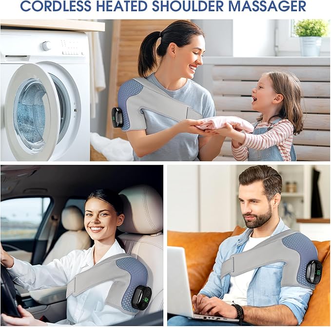 YUANBO Heated Shoulder Wrap Massager Cordless Electric Shoulder Heating Pad for Neck with Massage 3 Heat & Vibration