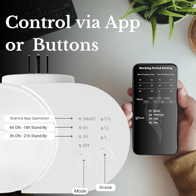 Home Scent Diffuser Starter Kit |Plug in Waterless Aroma Diffuser for Essential Oils | for Home, Office,Spa, Smart App | Covers up to 500 Sq. Ft. | White | 20ml Oil Included- Best Gift - Bloomnest
