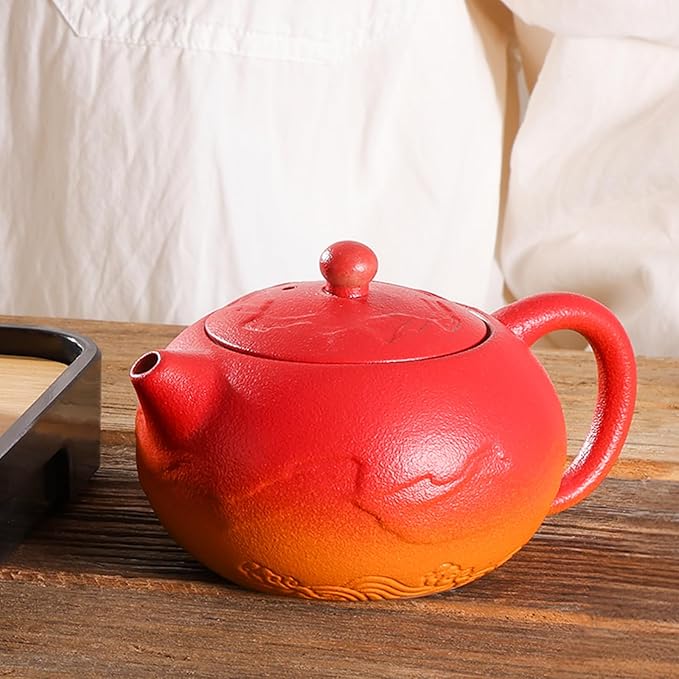 LURRIER Gongfu tea sets, Portable Ceramic TeaSet, Asian Tea sets for adult, Tea Gift sets, Grey leather case, Portable Travel Bag,Home,Gifting,Outdoor and Office(XRed and Orange) - Bloomnest