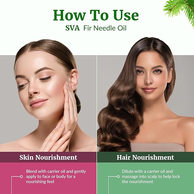 SVA Fir Needle Essential Oil – 4 Fl Oz – 100% Natural Fir Needle Oil - for Diffuser, Hair Care, Face, Skin Care, Aromatherapy, Scalp and Body Massage, Soap and Candle Making – with Dropper - Bloomnest