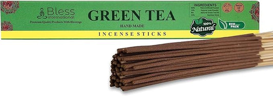 Bless-Green-Tea 100%-Natural-Handmade-Hand-Dipped-Incense-Sticks Organic-Chemicals-Charcoal-Free Purification-Relaxation-Positivity-Yoga-Meditation Best-Woods-Scent (25 Sticks (1.4 OZ)) BlessInternational