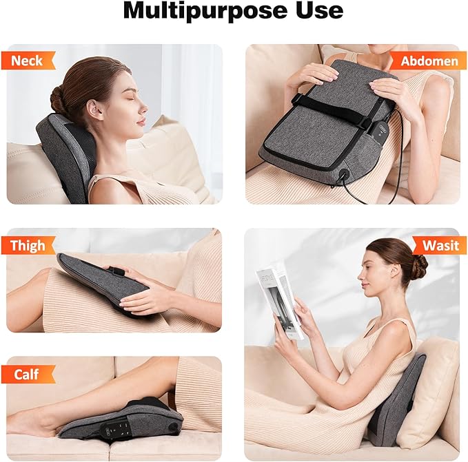 Boriwat Back Massager with Heat, Neck Massager for Pain Relief Deep Tissue, 3D Kneading Massage Pillow for Back, Neck, Shoulder, Legs, Gifts for Women Men Mom Dad - Bloomnest