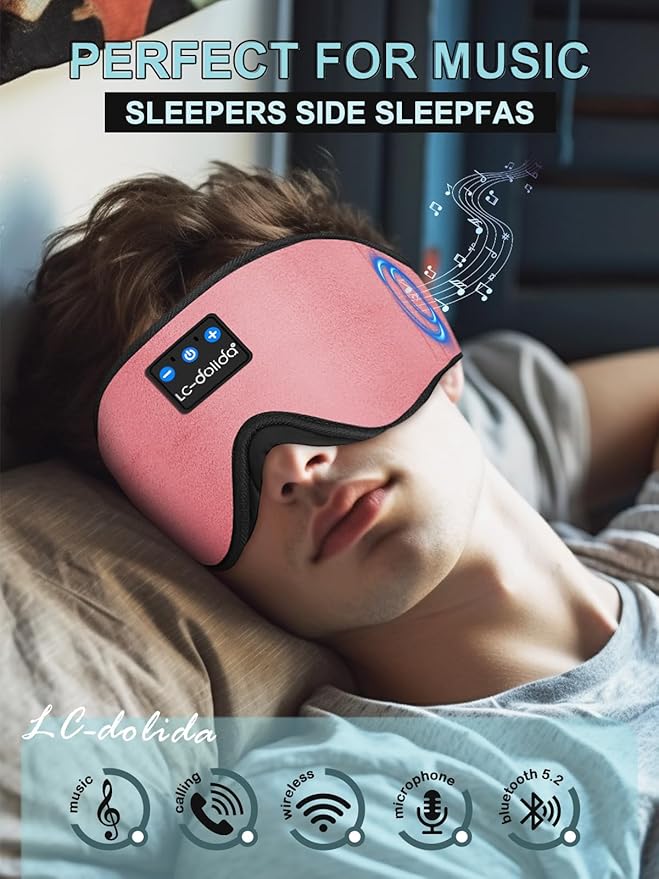 LC-dolida Sleep Headphones, Sleep Mask Bluetooth Wireless Music Eye Mask, Sleeping Headphones for Side Sleepers Sleep Mask with Bluetooth Headphones Ultra-Thin Stereo Speakers Perfect for Sleeping - Bloomnest