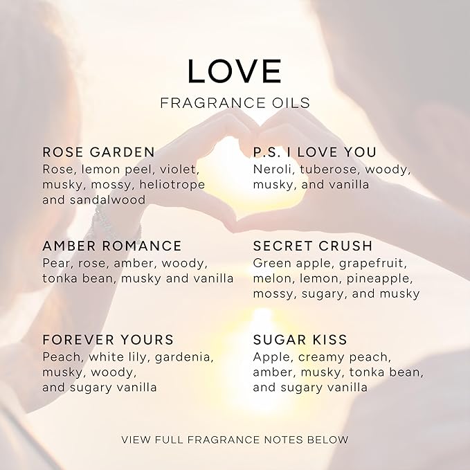 Eternal Essence Oils Love Set of 6 Premium Fragrance Oils - Rose, PS I Love You, Amber Romance, Secret Crush, Forever Yours and Sugar Kiss - for Diffusers, Candle & Soap Making, & Aromatherapy - 10ML - Bloomnest