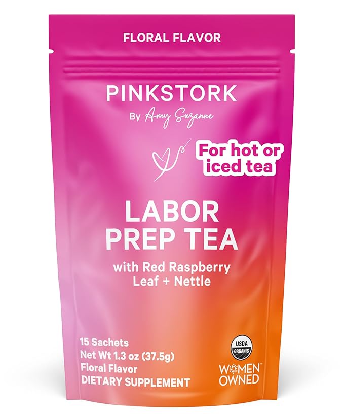Pink Stork Organic Labor Prep Tea - Red Raspberry Leaf with Chamomile and Rosehip, Pregnancy Must Haves, Postpartum Essentials, Third Trimester - 15 Sachets - Bloomnest