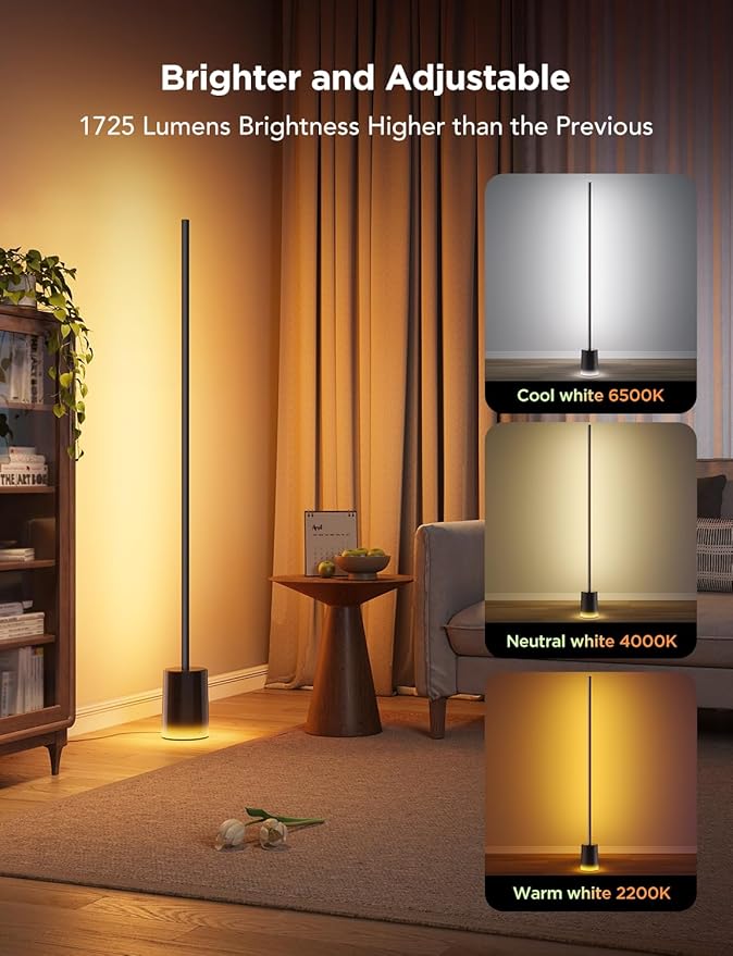 Govee Floor Lamp 2 with Matter, RGBIC, Warm Cool White LED, Alexa Compatible, 1725lm, Music Sync, Scene Modes, Smart Floor Lamp for Living Room, Bedroom, Black(1 Pack) - Bloomnest