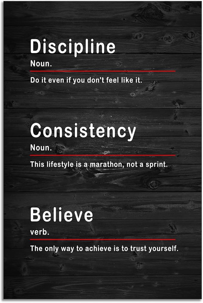 Inspirational Wall Art Discipline Consistency Noun Painting Canvas Print Artwork Office Wall Decor Believe Verb Poster Framed Motivational Quotes Wall Art Modern Home Gym Decoration[12''W x 18''H] - Bloomnest