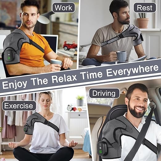 Heated Shoulder Wrap with Massage, Portable Heated Shoulder Brace for Women Men, Cordless Vibration Shoulder Heating Pad for Neck and Shoulder, 3 Heating Setting Shoulder Massager Wrap Braces - Bloomnest