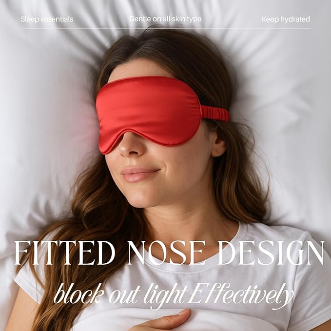 Silk Satin Sleeping Eye Mask, Red Sleep Eye Night Blindfold for Women and Men, Soft Breathable Blackout Eyeshade Eye Cover for Travel, Wedding Bridesmaid Gift - Bloomnest