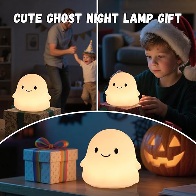 Halloween Ghost Night Light, Kids Halloween Gifts - Cloud Nightlight, Halloween Decorations, Squishy Silicone, Dimmable, Rechargeable, 30-Min Timer, Bedroom Nursery Bedside, Room Decor - Bloomnest