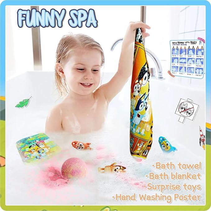 The Blue Heelers Gifts Set: Bath Bombs with Toys Inside, Shower Steamers, Mask Craft, Keychain, Drawstring Backpack, Towel, Blanket, Sticker, Poster, Gift Card, Birthday Gifts for Kids Boys Girls - Bloomnest