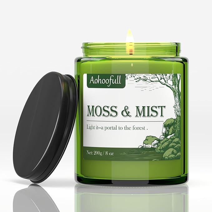 Moss & Mist Soy Candles for Home Scented,8oz 40 Hour Burn Aromatherapy Candle Gift for Stress Relief, Meditation, Yoga, Relaxing SPA, Reusable Jar for Men and Women - Bloomnest