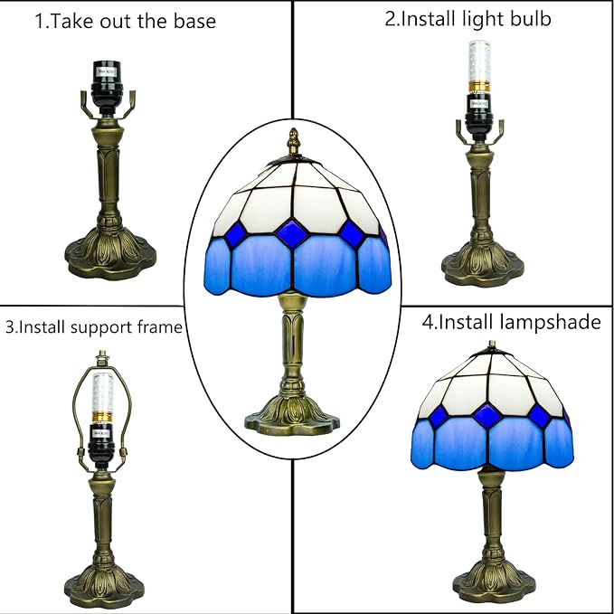 Tiffany Lamp Blue, Small Stained Glass Lamp for Bedside, Living Room - Bloomnest