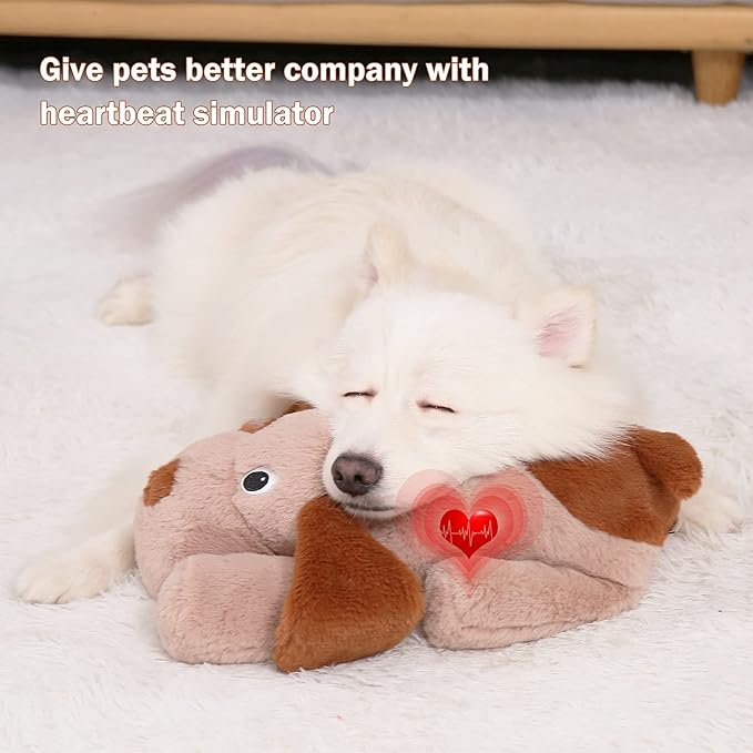 Puppy Heartbeat Toy, Dog Heartbeat Toy for Separation Anxiety Relief, Puppy Toy with Heartbeat Stuffed Animal Anxiety Calming Behavioral Aid Plush Toy for Dogs Cats Pets (Brown) - Bloomnest
