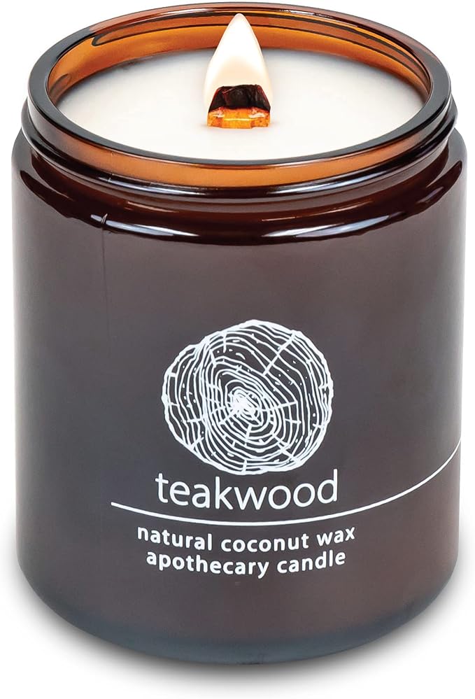 Hemlock Park Crackling Wood Wick Candle Handcrafted with Natural Coconut Wax (Standard 8 oz, Teakwood) - Bloomnest