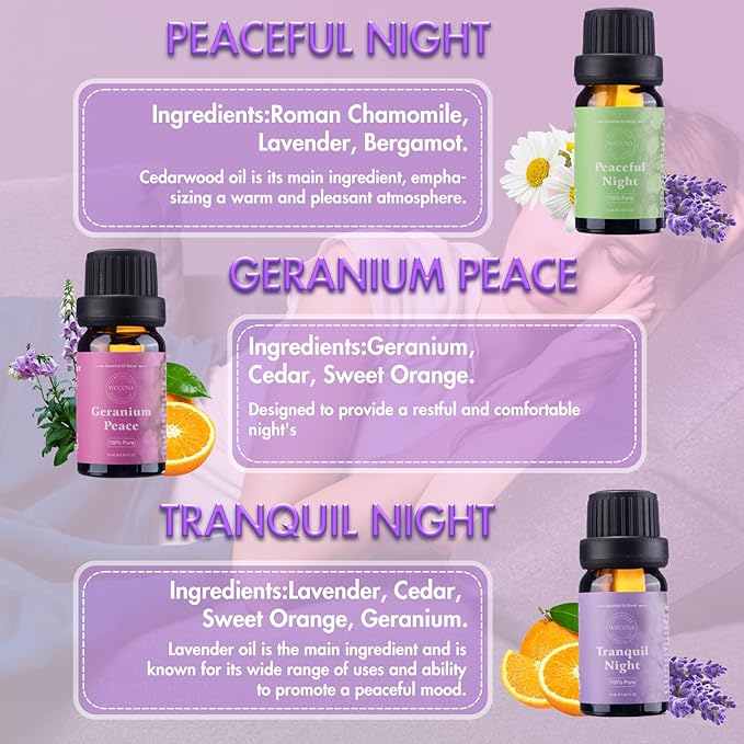 Essential Oils for Diffusers For Home - Dreamland Slumber Aromatherapy Oils Set for Humidifiers, 6x10ml - Essential Oil Blends Including Lavender, Cedar, Sweet Orange, Geranium, Roman Chamomile